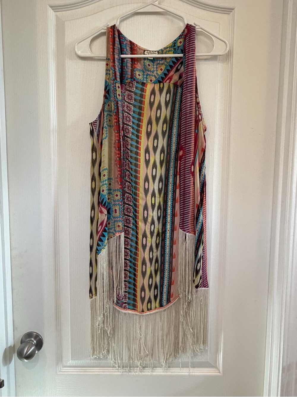 Eyeshadow Multicolor Tribal Fringe Open Front Vest